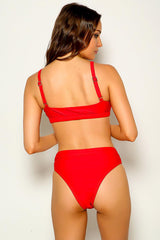 Red Metal Accent Two Piece Swimsuit Areous