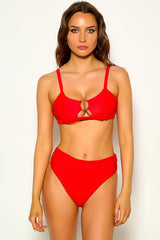 Red Metal Accent Two Piece Swimsuit Areous