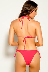 Red Rhinestone Accent O-Ring Two Piece Swimsuit Areous