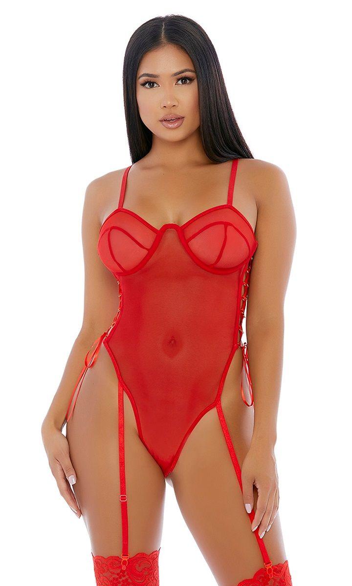 Red Ring Me Up Bustier Set Areous