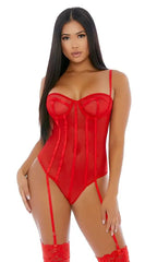 Red Sheer Up Mesh Teddy Areous