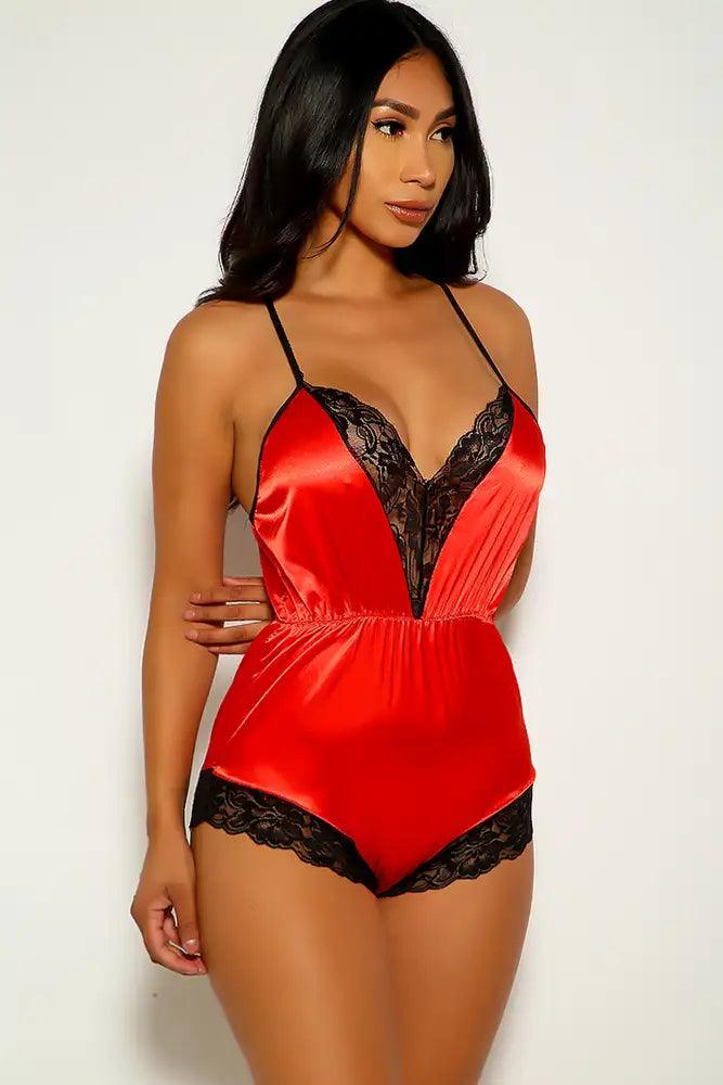 Red Sleeveless Crochet Lace Lingerie Areous