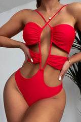 Red Strappy Halter Cheeky Monokini Areous