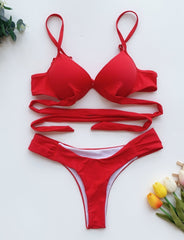 Red Two Piece Push Up Swiwmear Areous
