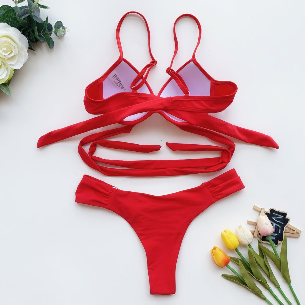 Red Two Piece Push Up Swiwmear Areous