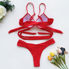 Red Two Piece Push Up Swiwmear Areous