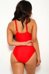 Red Underwire One Piece Swimsuit Areous