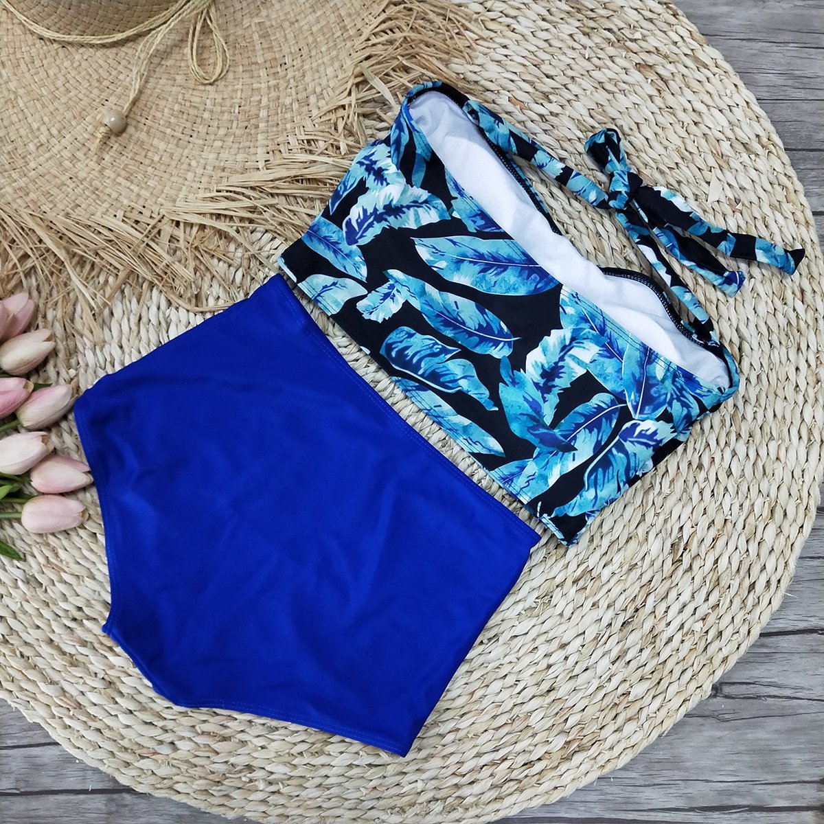 Retro High Waist Floral Vest Bikini Set Areous