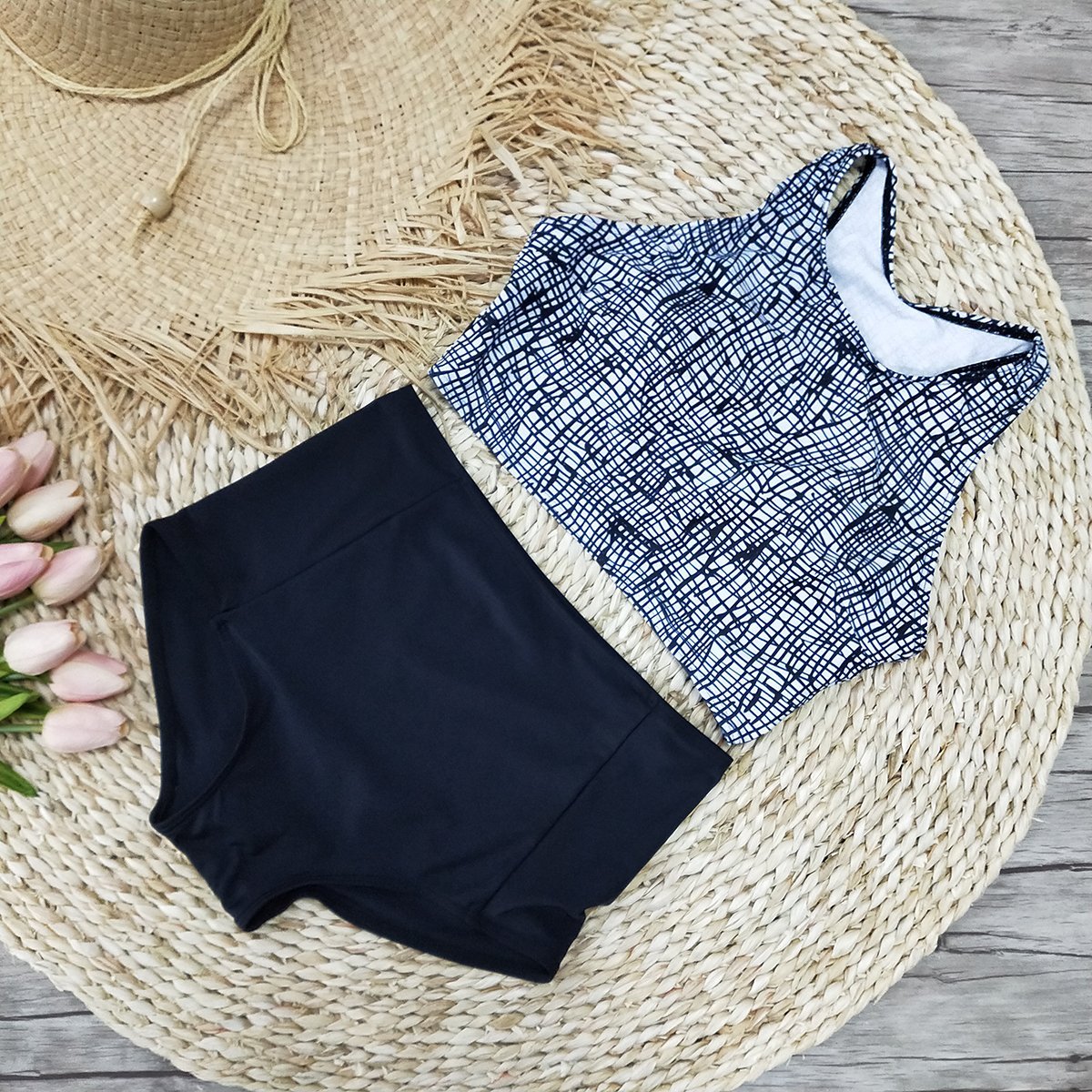 Retro High Waist Floral Vest Bikini Set Areous