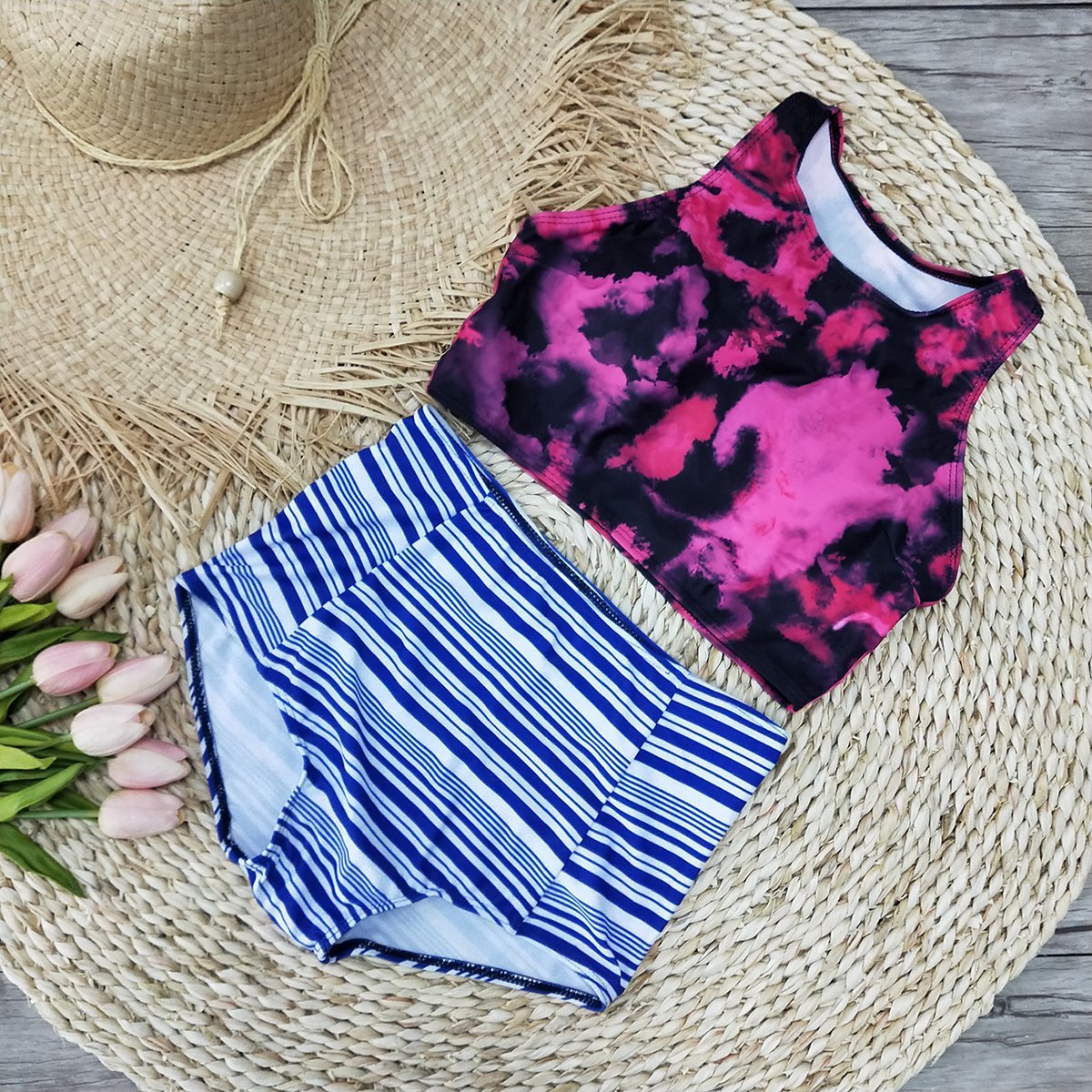 Retro High Waist Floral Vest Bikini Set Areous