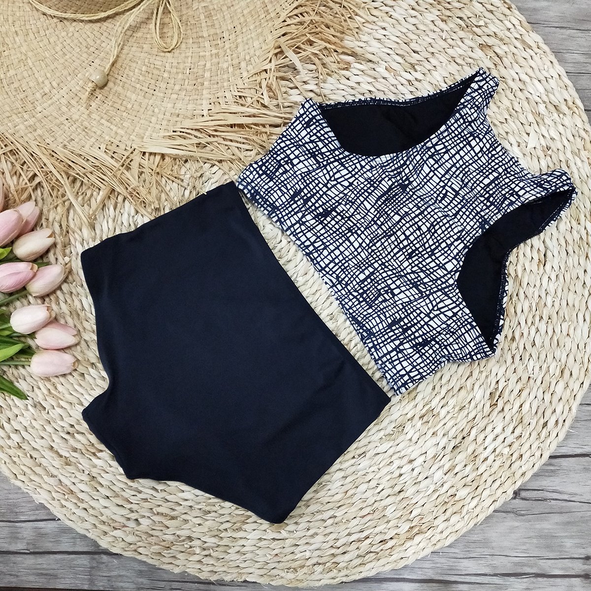 Retro High Waist Floral Vest Bikini Set Areous