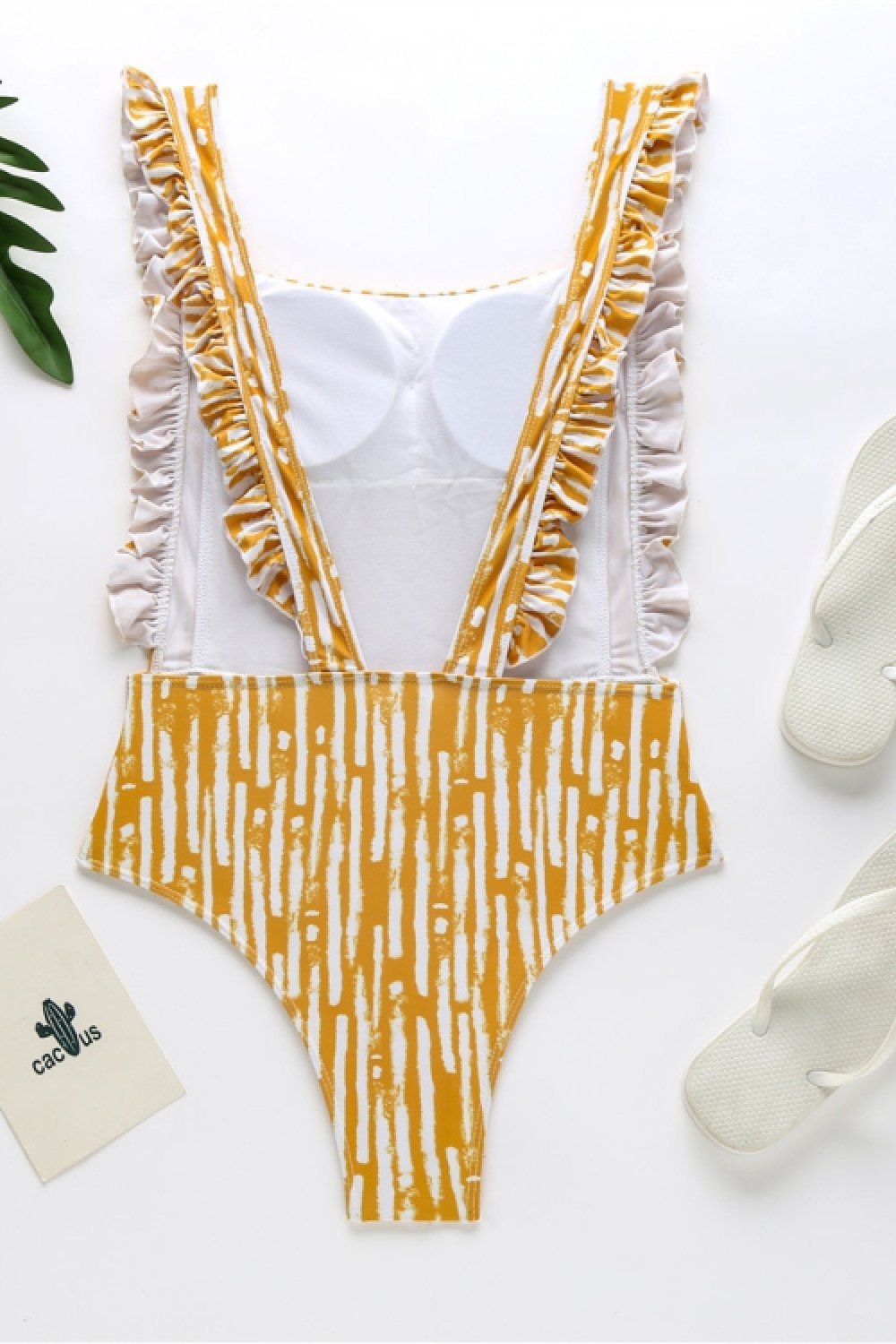 Rhombus Print Ruffle One-piece Swimsuit Areous