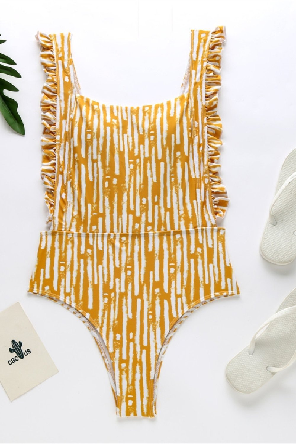 Rhombus Print Ruffle One-piece Swimsuit Areous