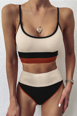 Ribbed Splicing High Waist Bikini Areous