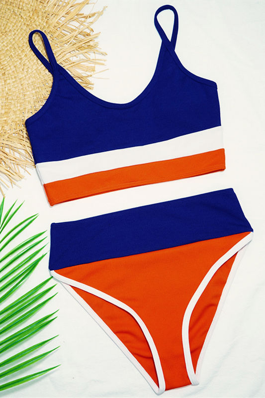 Ribbed Splicing High Waist Bikini Areous
