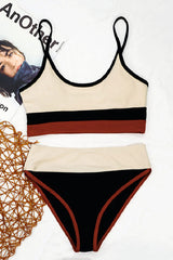 Ribbed Splicing High Waist Bikini Areous