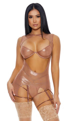 Rose Gold Keep it Sheer Metallic Mesh Lingerie Set Areous