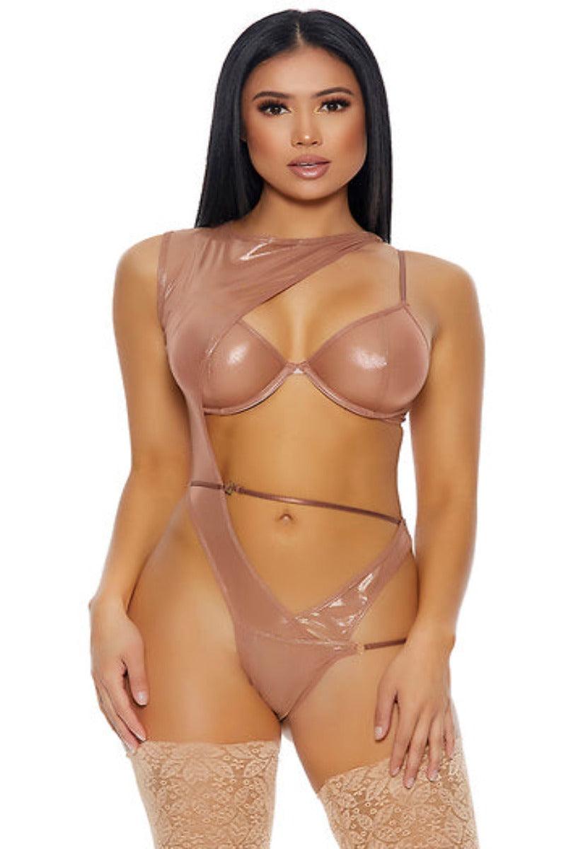 Rose Lets Be Sheer Metallic Mesh Teddy Areous