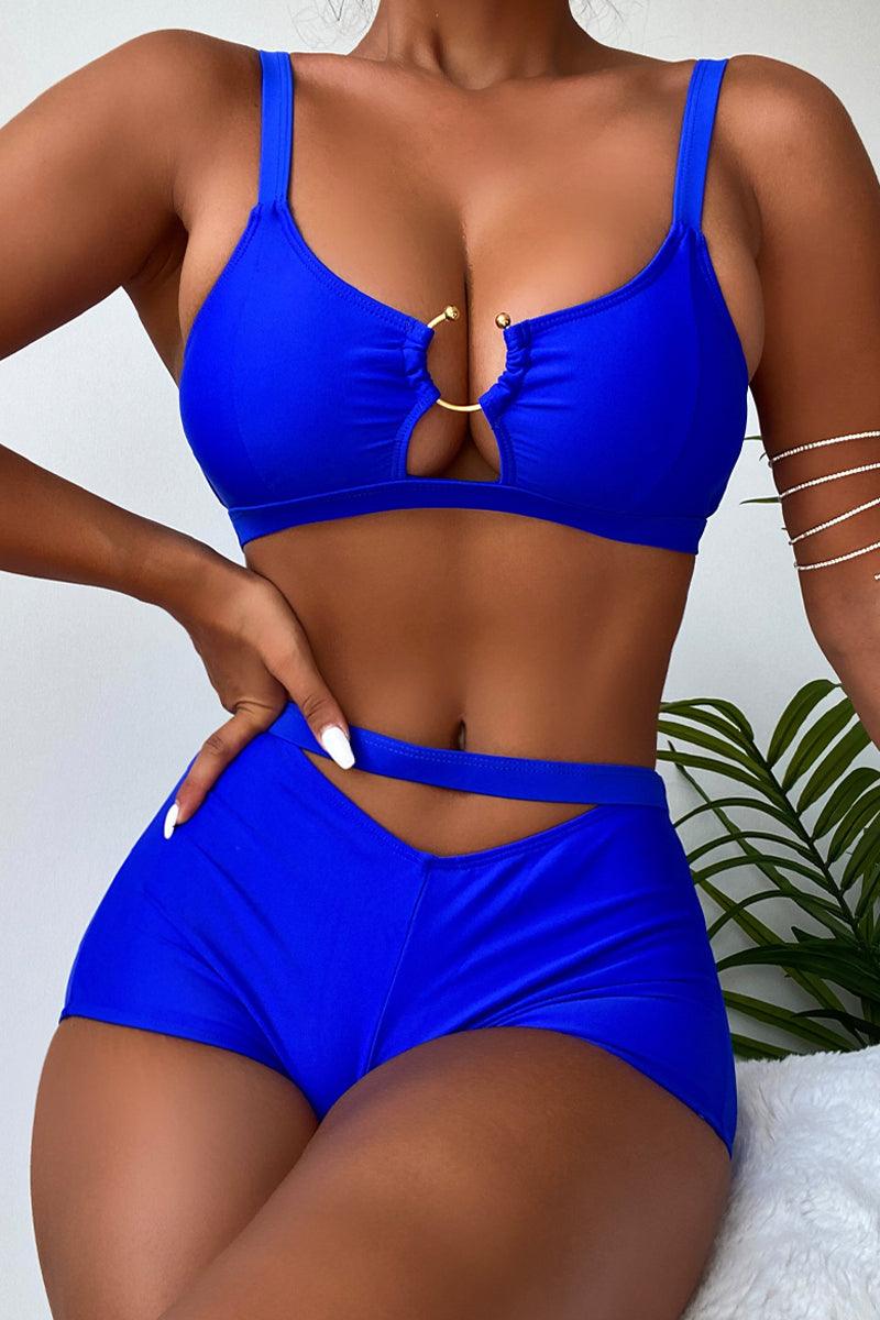 Royal Blue Cut Out Two Piece Swimsuit Areous