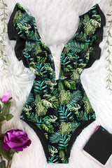 Ruffle Print Floral One Piece Swimsuit Areous