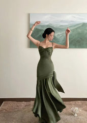 Elegant emerald green irregular patchwork evening dress