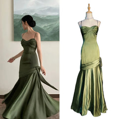 Elegant emerald green irregular patchwork evening dress