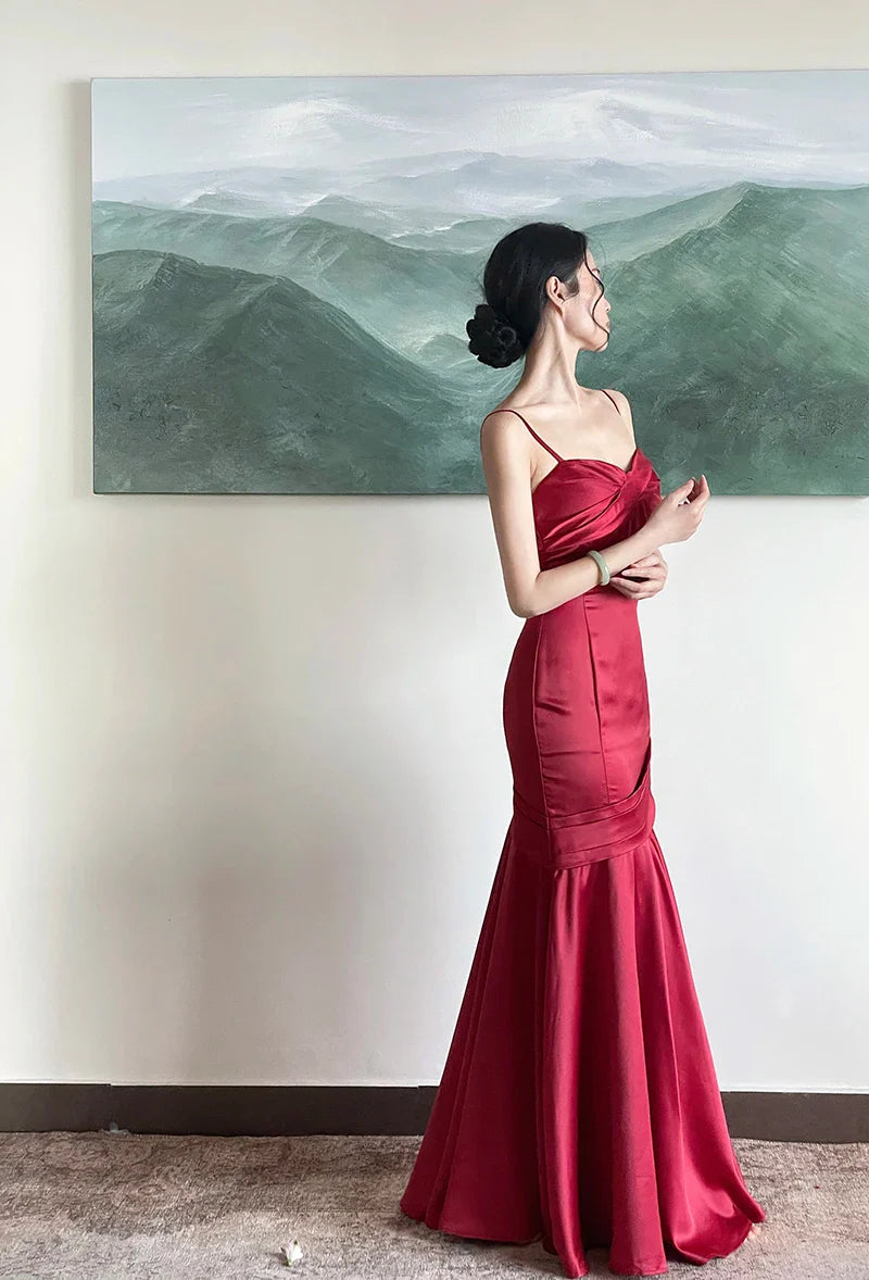 Elegant emerald green irregular patchwork evening dress