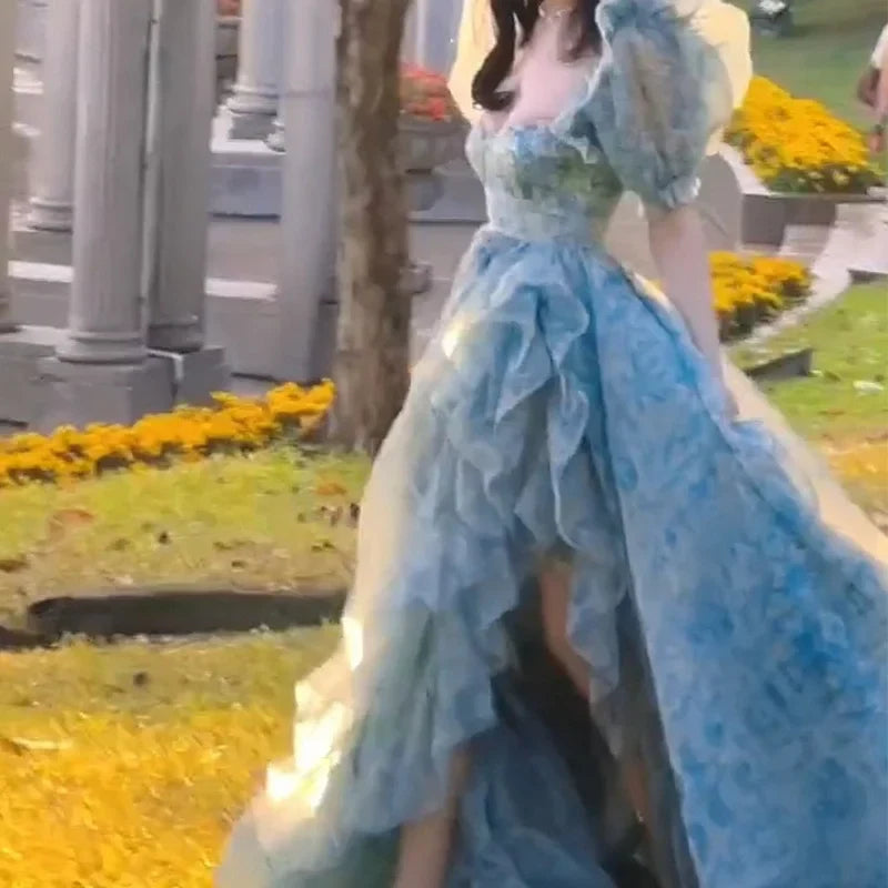 Puff sleeve casual fairy chiffon dress