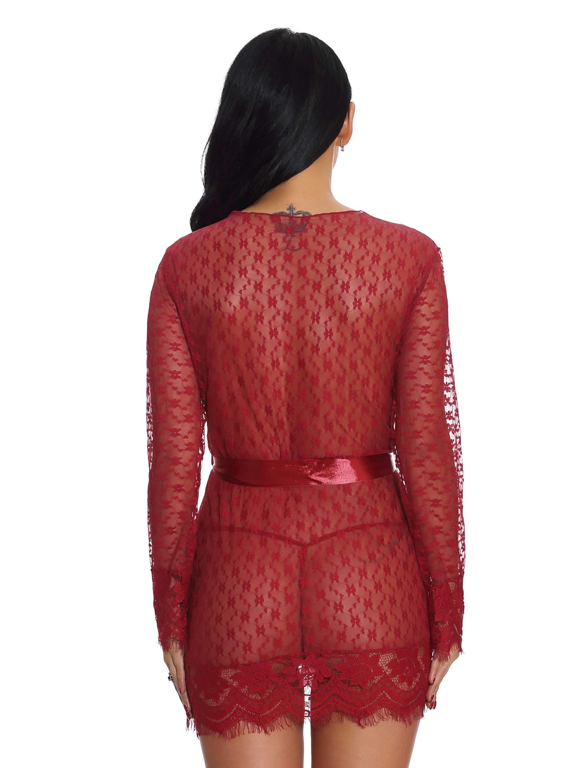 See-through Cardigan Long-sleeved Nightgown Areous