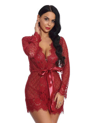 See-through Cardigan Long-sleeved Nightgown Areous