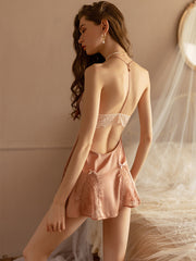 Sheer Lace Large Bow Suspender Dress Areous