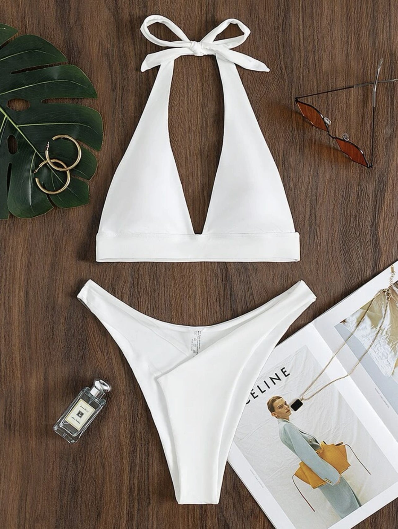 Sheer Strap Halter Bikini Set Areous