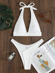 Sheer Strap Halter Bikini Set Areous