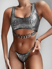 Silver Metallic Two Piece Chains Swimwear Areous