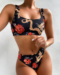 Simple Flower Two Piece Swimwear Areous