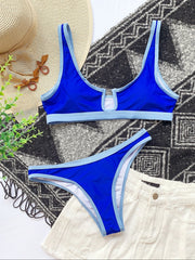 Simple Two Piece Blue Swimwear with Contrast Trims Areous