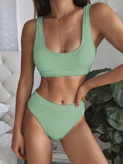 Simple Two Piece High Waist Swimwear Areous