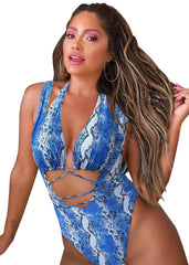 Snake Skin Print Two Piece High Waist Swimwear Areous