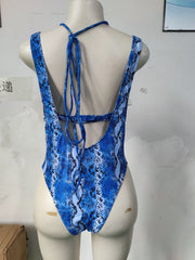 Snake Skin Print Two Piece High Waist Swimwear Areous