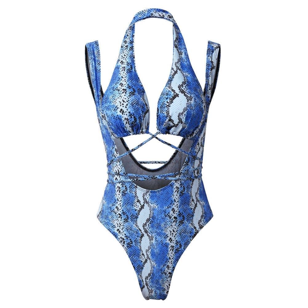 Snake Skin Print Two Piece High Waist Swimwear Areous