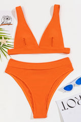 Solid Color Deep V High Waist Bikini Set Areous