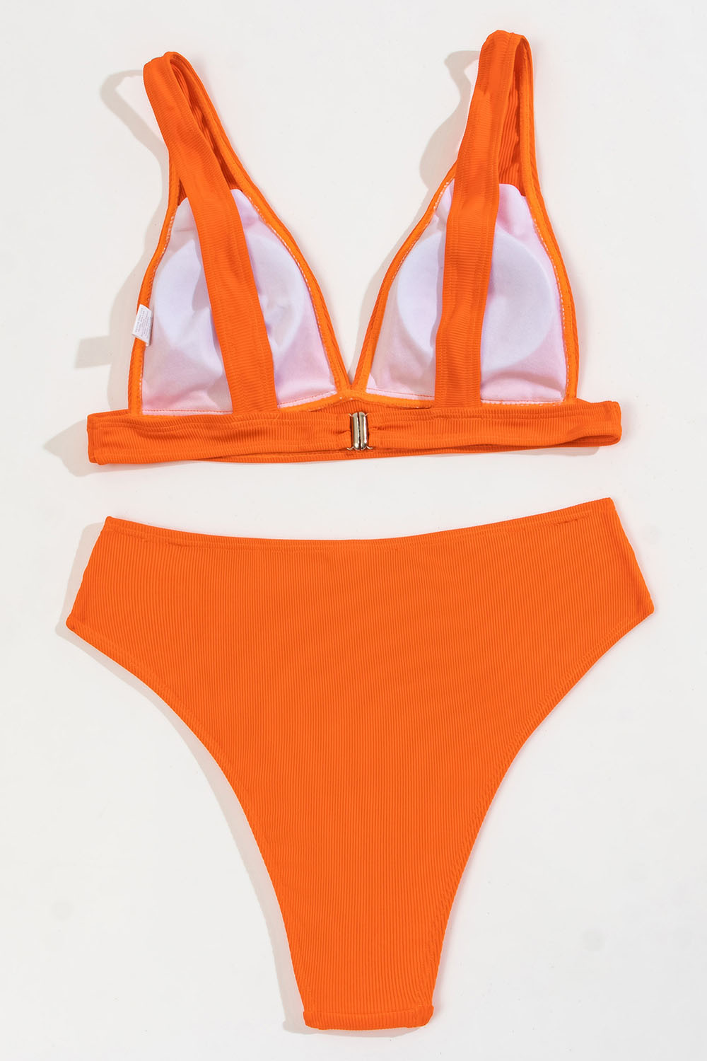 Solid Color Deep V High Waist Bikini Set Areous