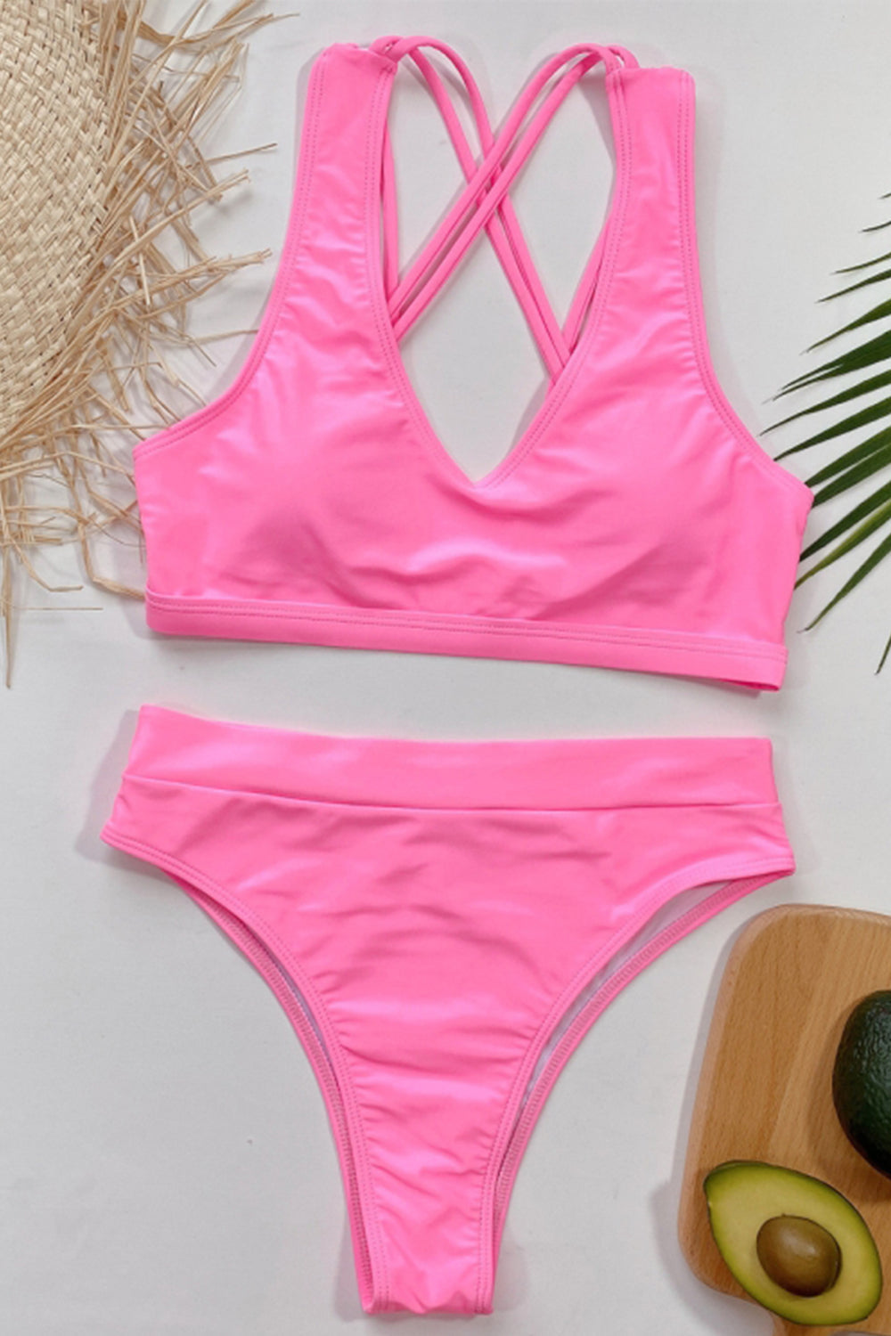 Solid Color High Waist Bikini Areous