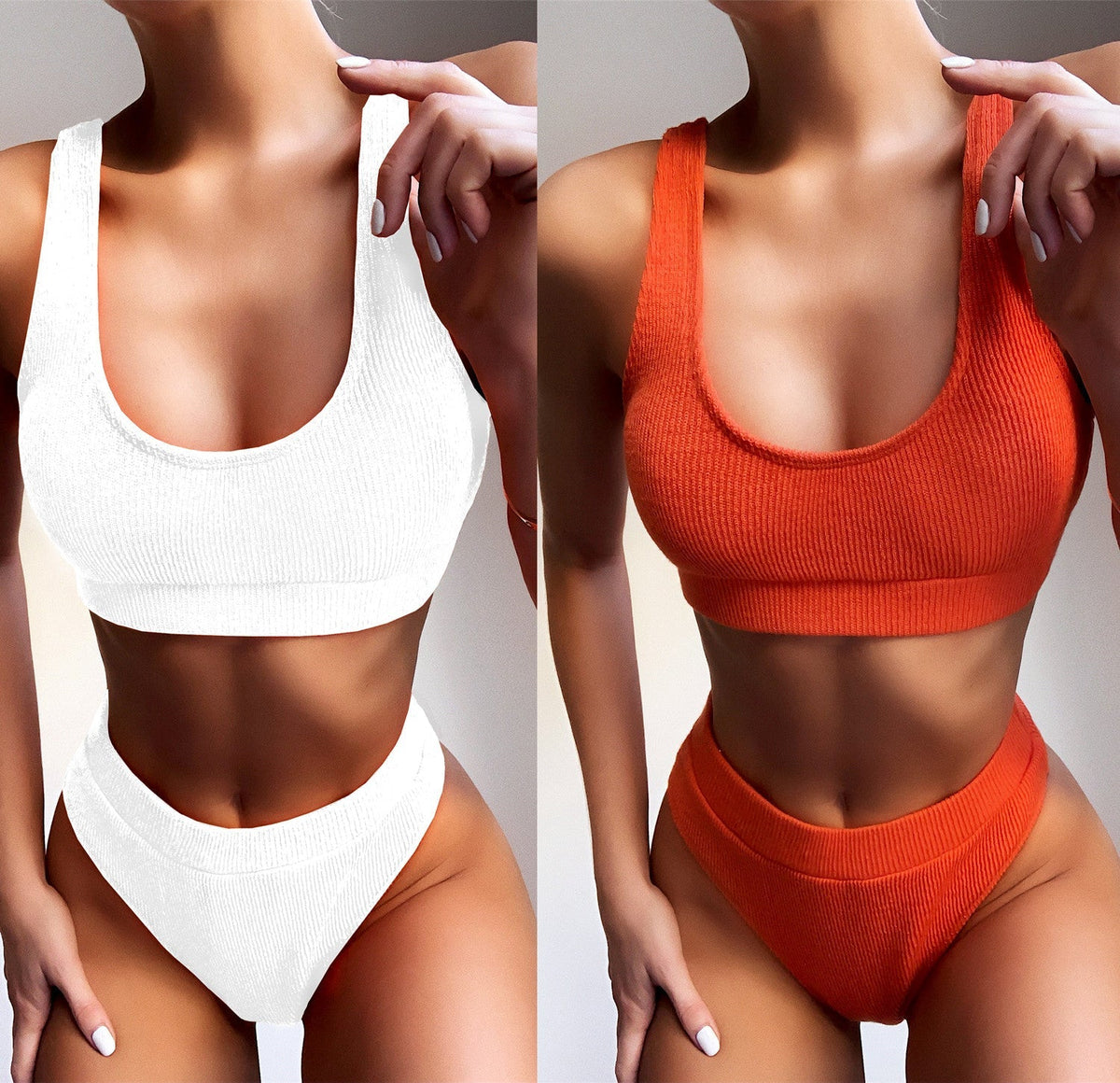 Solid Color High Waist Simple Swimwear Areous