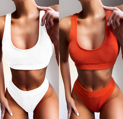 Solid Color High Waist Simple Swimwear Areous