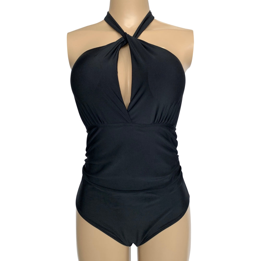 Solid Color One Piece Halter Swimwear Areous