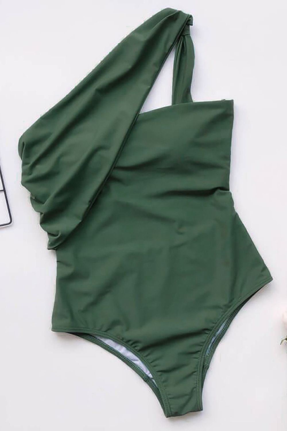 Solid Color One-Shoulder One-Piece Swimsuit Areous