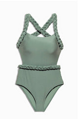 Solid Hand-Stitched Cord Open-Back One Piece Areous