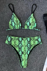 Split Snake Pattern High Waist Bikini Set Areous