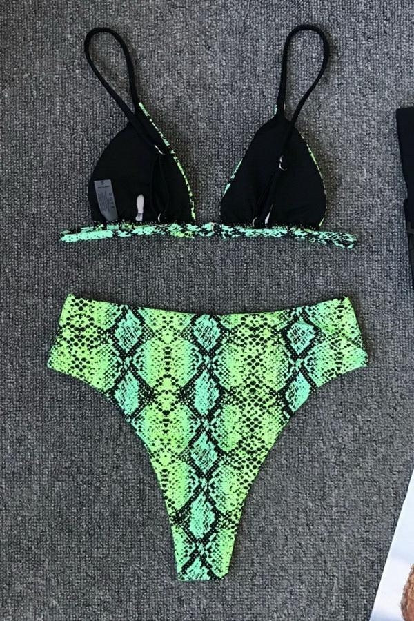 Split Snake Pattern High Waist Bikini Set Areous